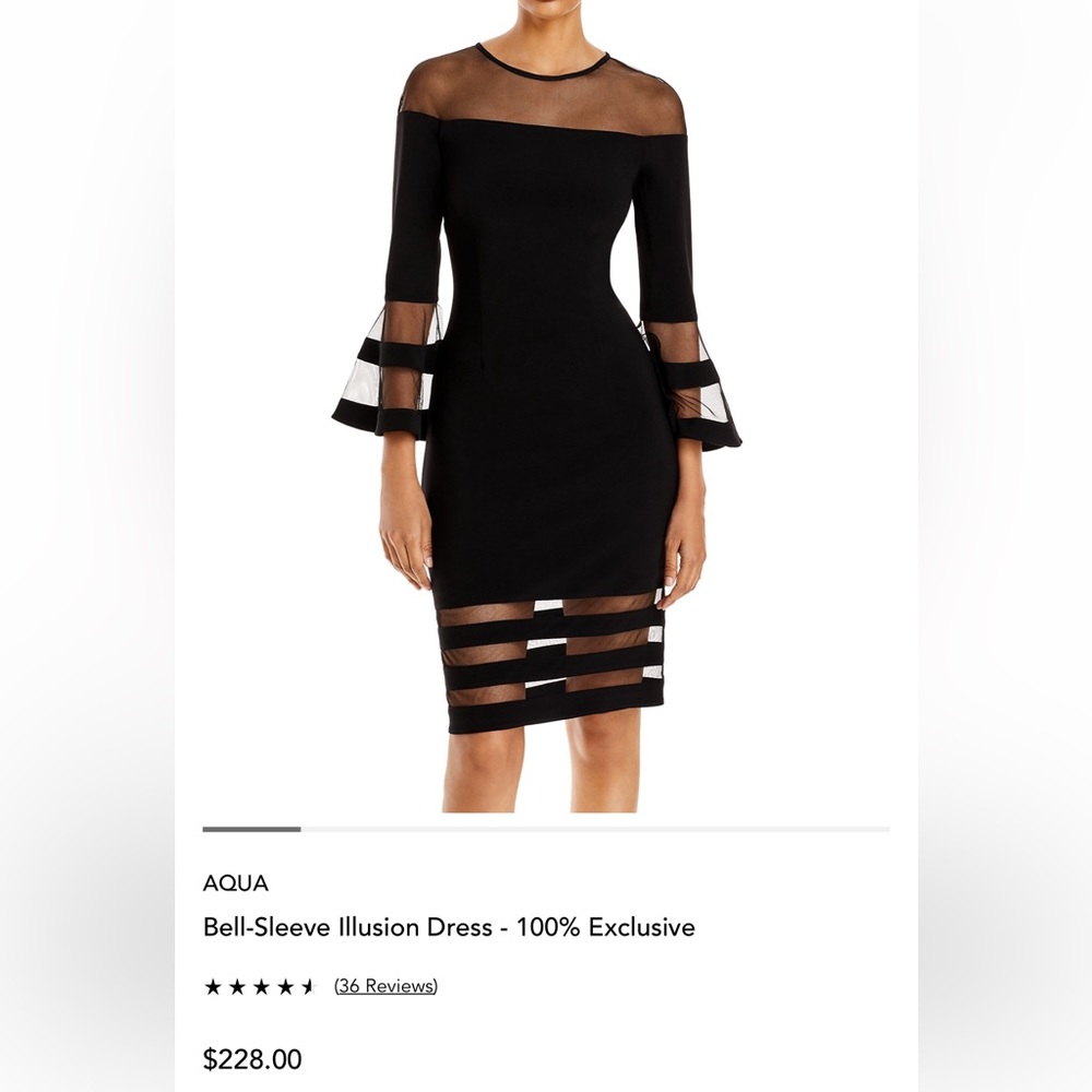 Aqua Black Bell-Sleeve Illusion Midi Dress